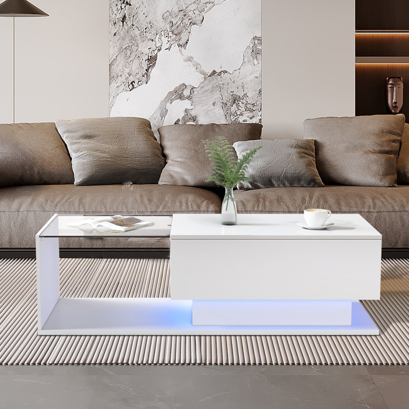 Solid Coffee Table with Storage, White