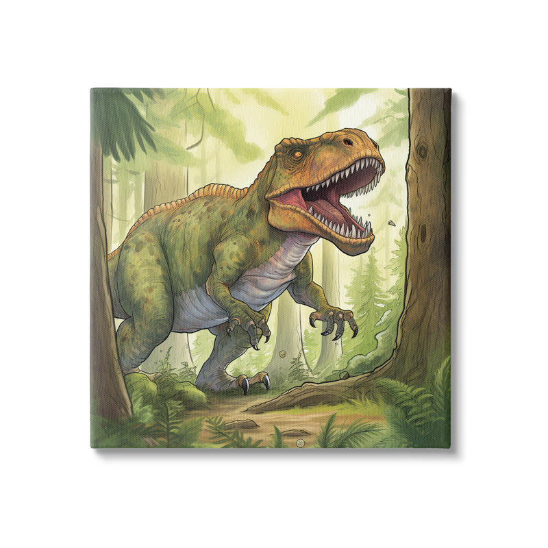 «Roaring Dinosaur Scenery on Canvas» par Wumples, H 17 po x l 17 po x P 1,5 po