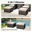 Ensemble de foyer d'extérieur en osier pour 2 personnes avec chaises, repose-pieds et coussin beige en PE-686752245