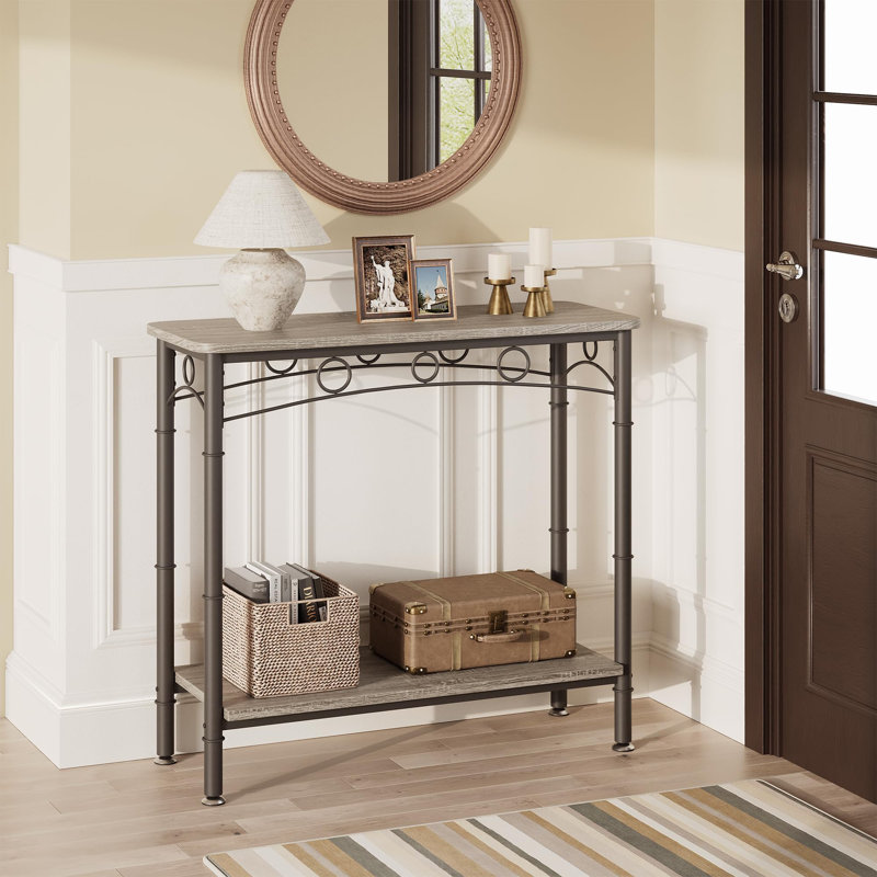 2 Tier Entryway Table, 31.5" Console Tables With Storage, Retro Sofa Table With Metal, Industrial Behind Couch Table, Grey