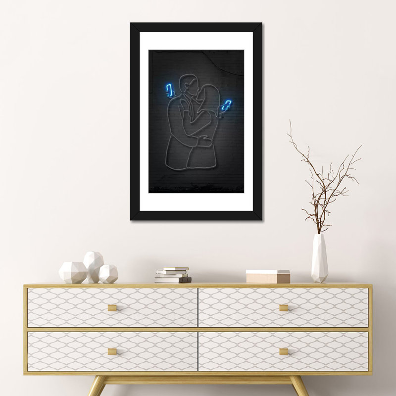 « mobile lovers », impression sur toile, H 32 po x l 24 po x P 1 po, Papier d'art encadré noir, Blanc