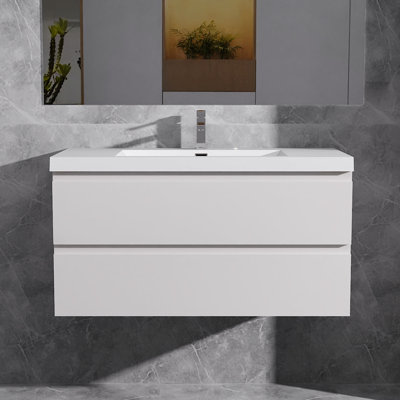 Meuble-lavabo simple flottant simple 42 po avec lavabo à surface solide Dhruven