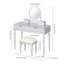 Coiffeuse argentée avec miroir, tiroirs et tabouret, ensemble de coiffeuse moderne