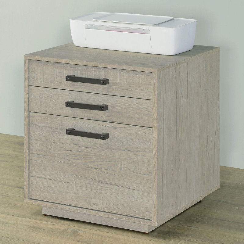 3-drawer Home Office File Cabinet Whitewashed Grey