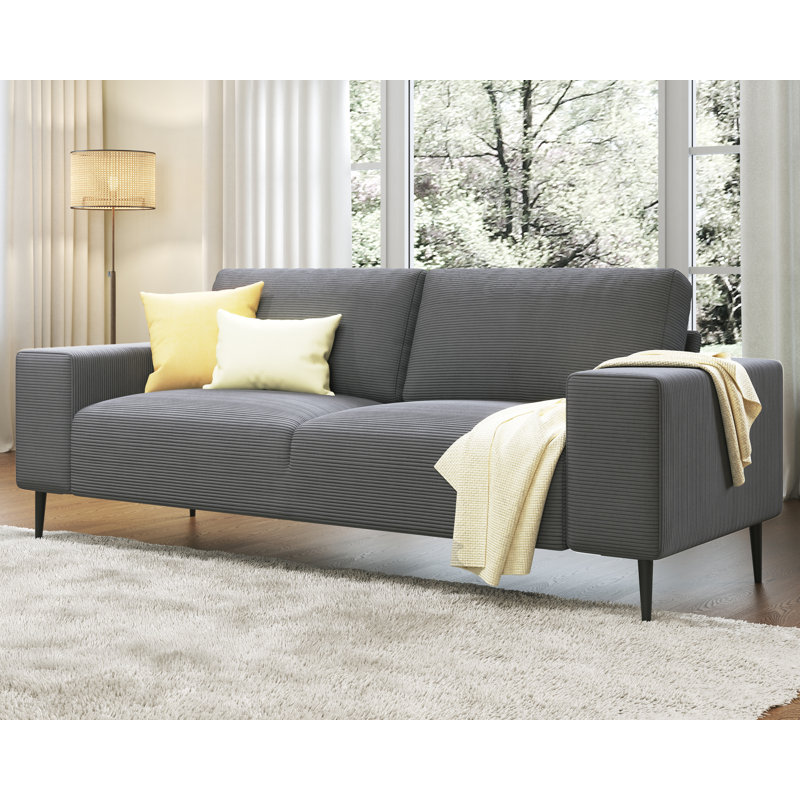 89” Mariotti modern corduroy sofa, Velours côtelé gris