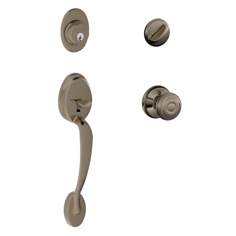 Plymouth Handleset with Single Cylinder Deadbolt and Georgian Door Knob and Rosette, Antique Nickel, Yes