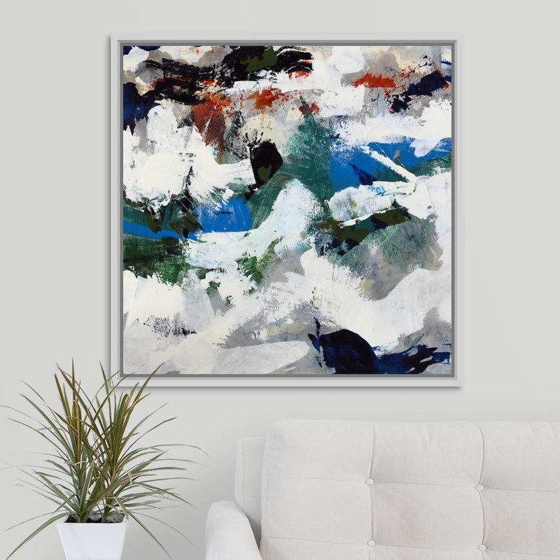 « escape ii », peinture sur toile, H 31,7 po x l 31,7 po x P 1,75 po, Cadre flottant blanc