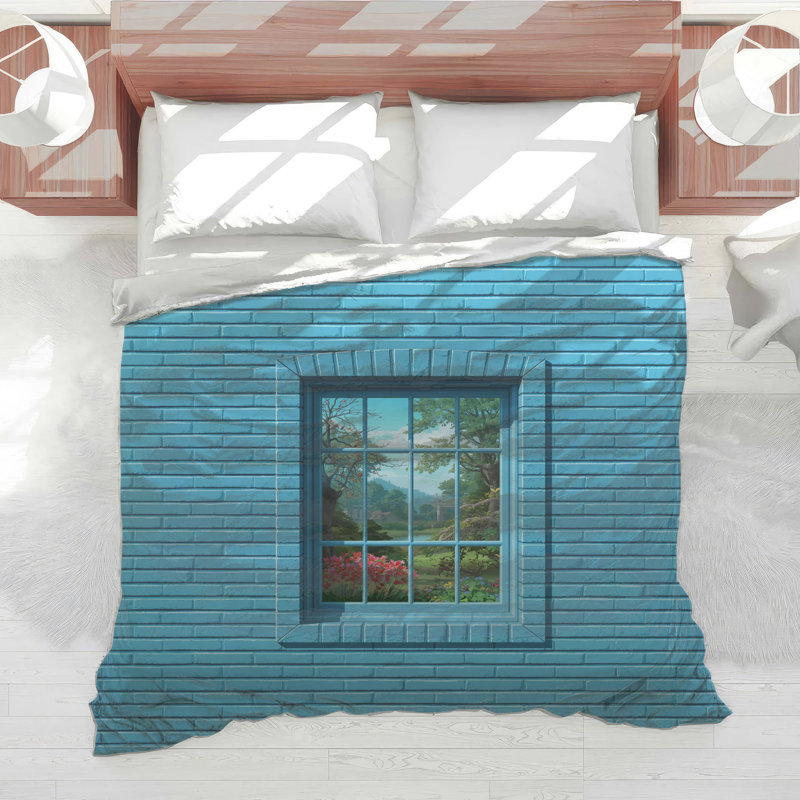 Blue Brick Wall Window Comforter, King