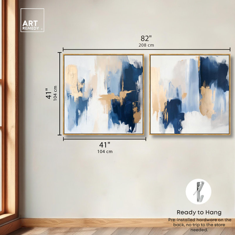 Tranquil Blue Depths Set Canvas Print Blue Livingroom Art Set by Art Remedy, Black Frame, 12 x 12, 41" H x 41" W, Gold Frame