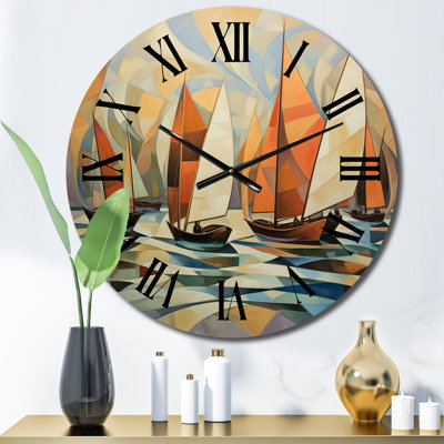 Horloge murale abstraite voiliers au coucher du soleil Minimalisme III