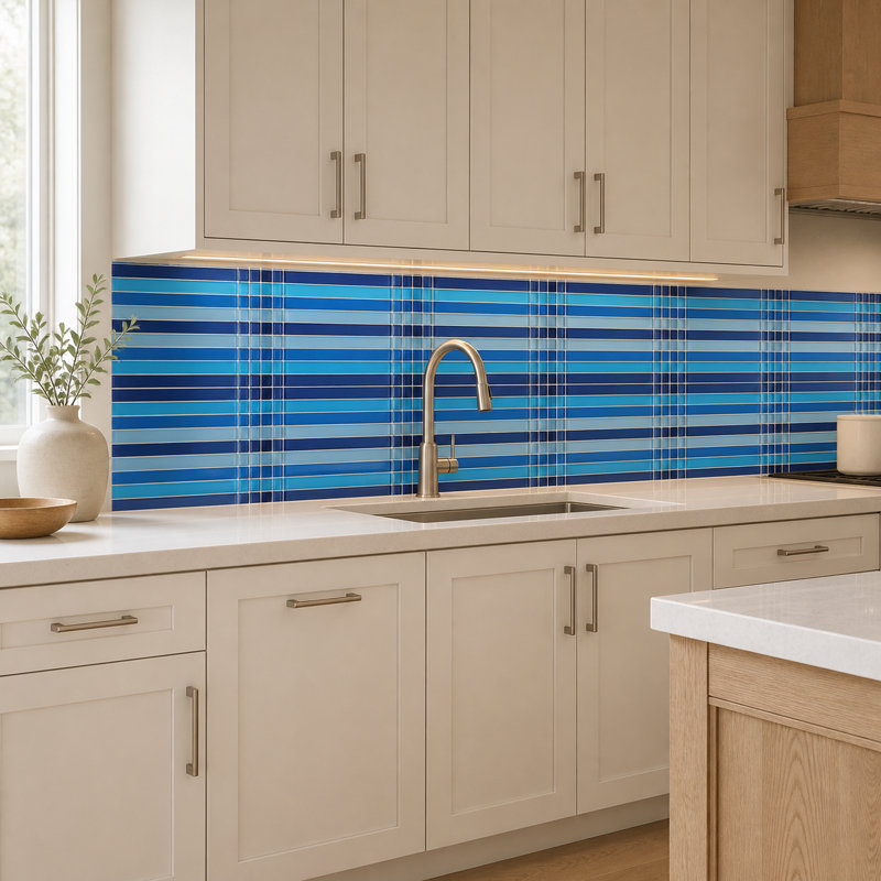 échantillon - Mosaïque De Verre De Taille Aléatoire De Cristal En Bleu