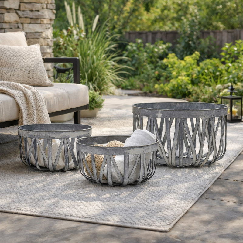 Ensemble de 3 paniers de rangement décoratifs décoratifs, fer ouvert gris complexe
