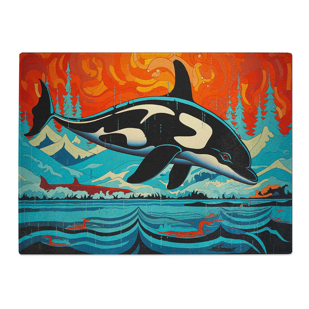 Orca Whale Hard Edge  Glass Chopping Board