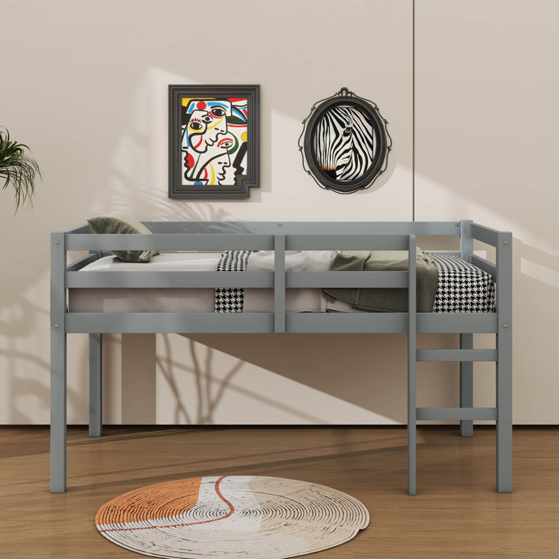 Twin Elevated Loft Bed Comes With Ladder, Gray