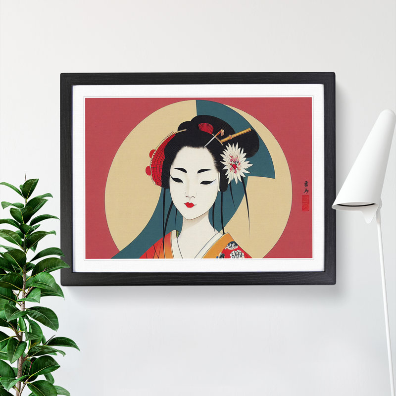 Geisha Art Deco - Single Picture Frame Print, 46cm H x 64cm W x 2cm D, Walnut Framed