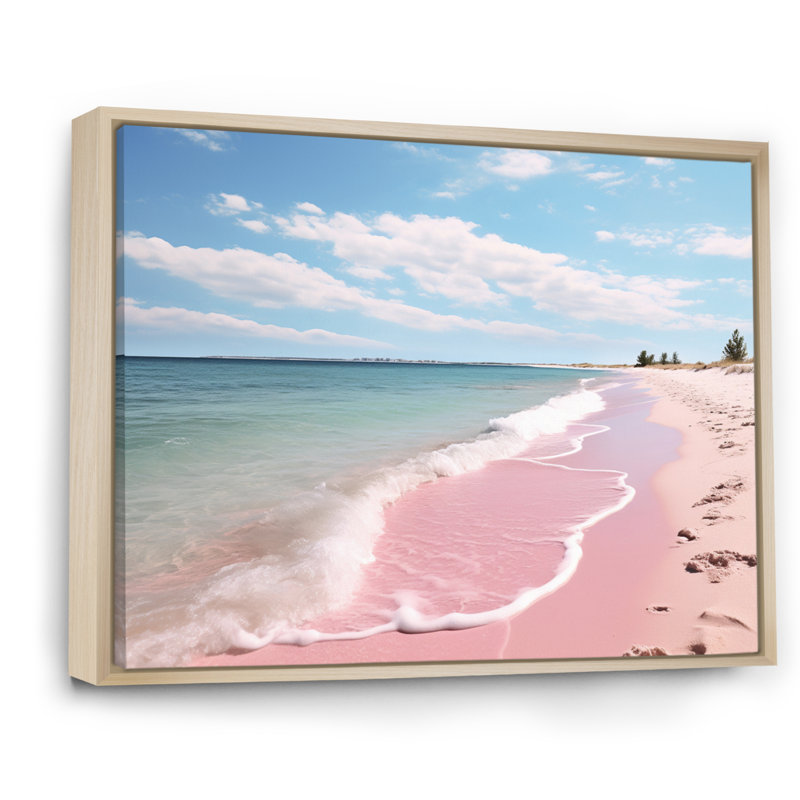«Pink Minimalisme Beach Landscape I - Coastal Beach», art mural encadré, H 16 po x l 32 po x P 1 po, Cadre flottant érable