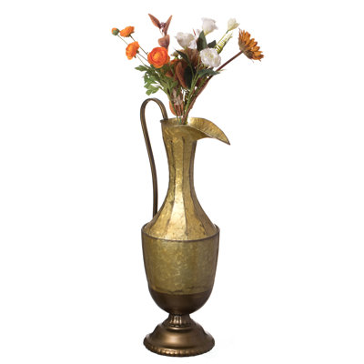 Vase de plancher antique en métal à 1 poignée pour l'entrée, le salon ou la salle à manger