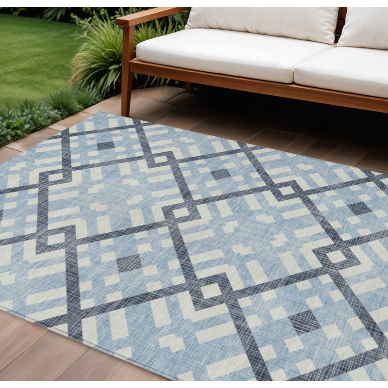 Tapis intérieur / extérieur lavable géométrique bleu marine 9 pi x 12 pi HomeRoots