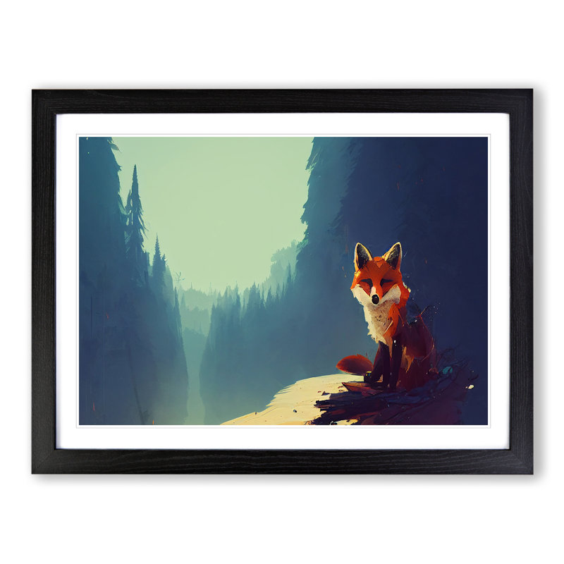 Favourable Fox Abstract - Single Picture Frame Print, 46cm H x 64cm W x 2cm D, Black