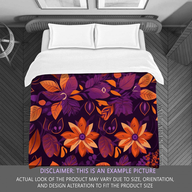 Machine Printed Comforter, Twin Extra Long Comforter, Orange/Purple