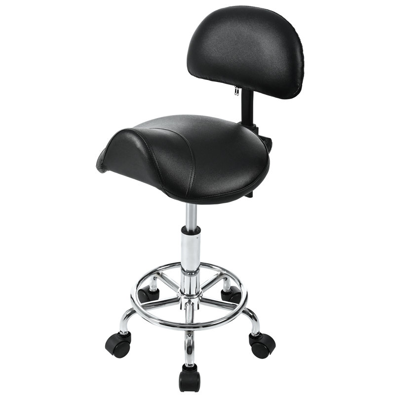 Tabouret de selle avec support pour le dos et repose-pieds, pivotant sur 360 °, pour un travail à long terme dans le noir spa, surface en cuir pu, anneau de repos de 12,2 po de diamètre, rotation ergonomique,