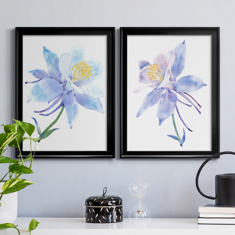 «Columbine Bloom I», ensemble de 2 peintures sur toile encadrées, H 42,5 po x l 30,5 po x P 1 po, Noir