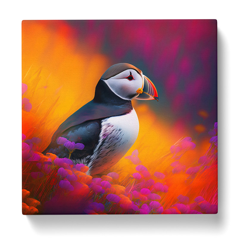 Puffin Color Field Painting - Wrapped Canvas - Framed Print, 50cm H x 50cm W x 3cm D