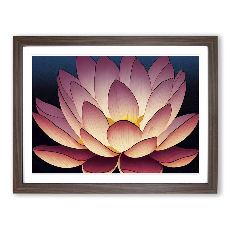 Blissful Lotus Flower - Single Picture Frame Print, Walnut, 46cm H x 64cm W x 2cm D