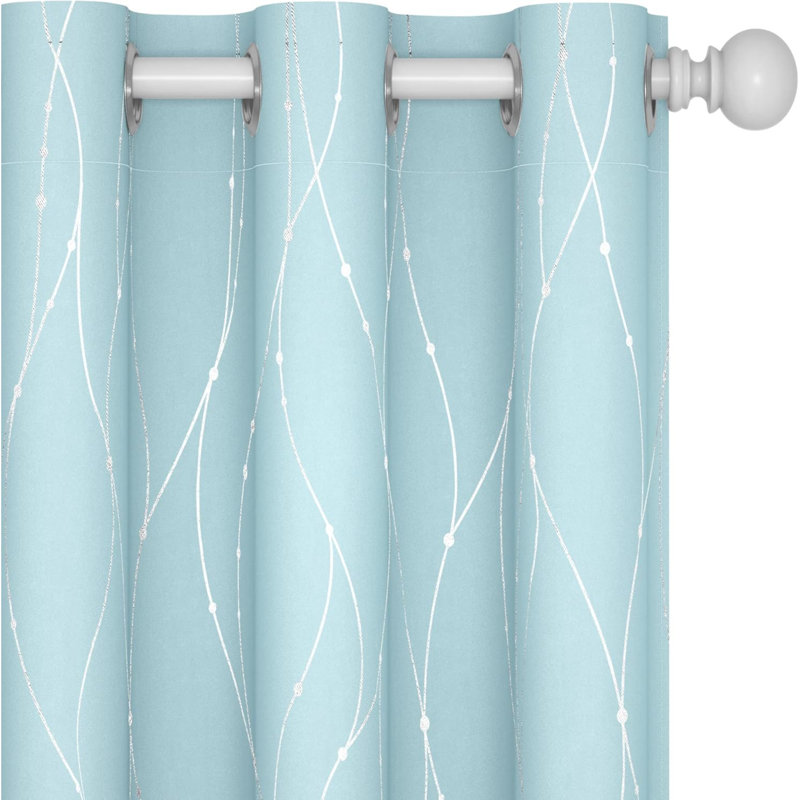 Blackout Grommet Silver Pattern Printed Curtains, , 42" W x 45" L, Blue/Silver