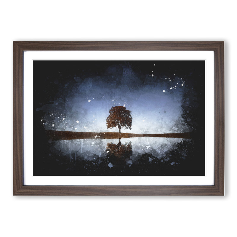 Tree at Dusk Vol.3 - Picture Frame Graphic Art, 27cm H x 36cm W x 2cm D, Walnut