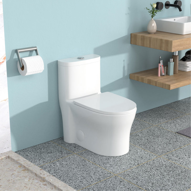 Toilette une pièce en céramique brute de 12 po, 1,22 / 1,6, double chasse, siège à fermeture douce, carte 800G, fonctionnement silencieux, hygiène sans effort, conception à jupe, céramique à dégagement rapide pour la salle de bain,