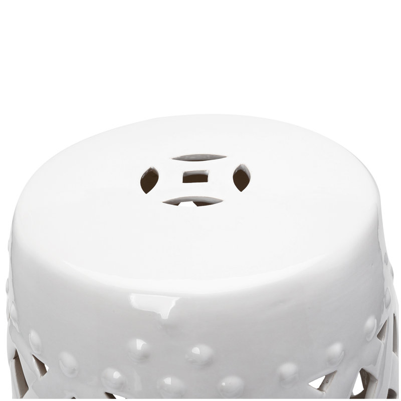 Outsunny 13" x 18" Ceramic Garden Stool with Woven Lattice Design & Glazed Strong Materials Decorative End Table, White