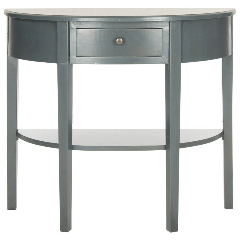 Teal Pine Wood Demilune Console Table with Storage