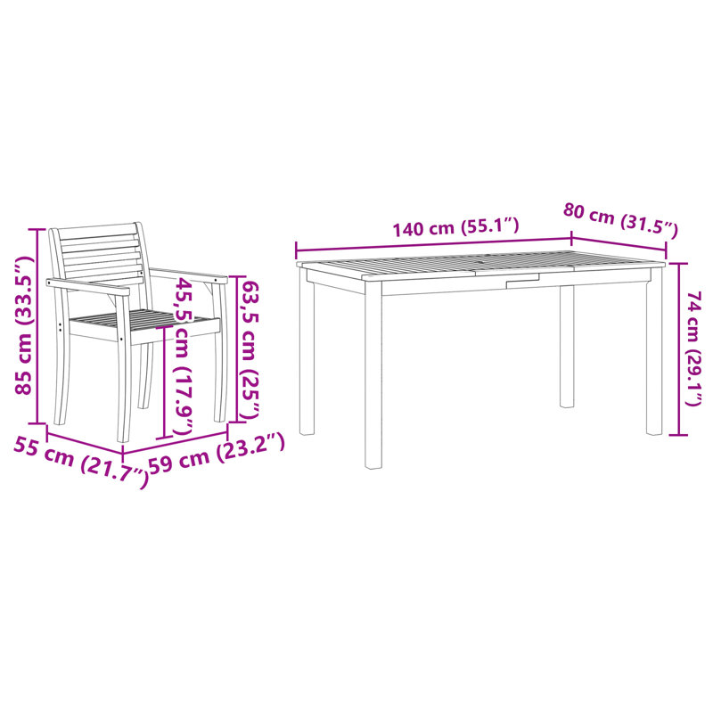 4 - Person Wood Patio Dining Set with