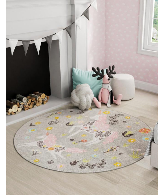 Whimsy Gray Area Rug, Round 7'10"