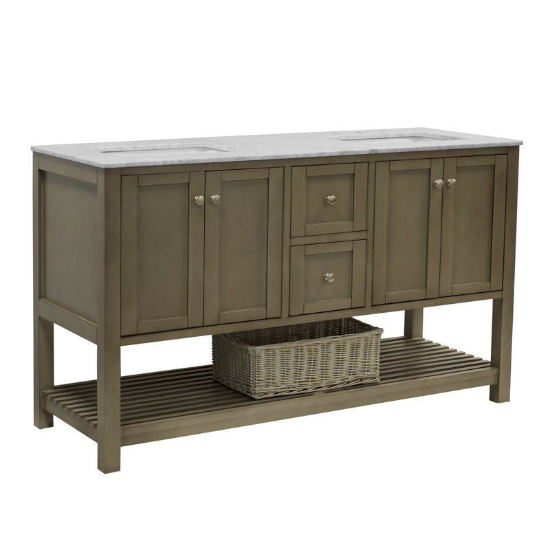 Ensemble de meuble-lavabo double 60 po Binne, Marbre de Carrare, Bleu royal