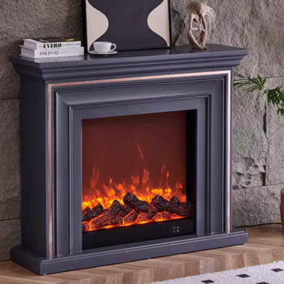 Gray Solid Wood Electric Fireplace