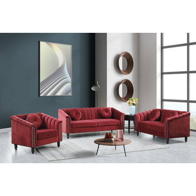 Caesyn 3 - Piece Velvet Living Room Set