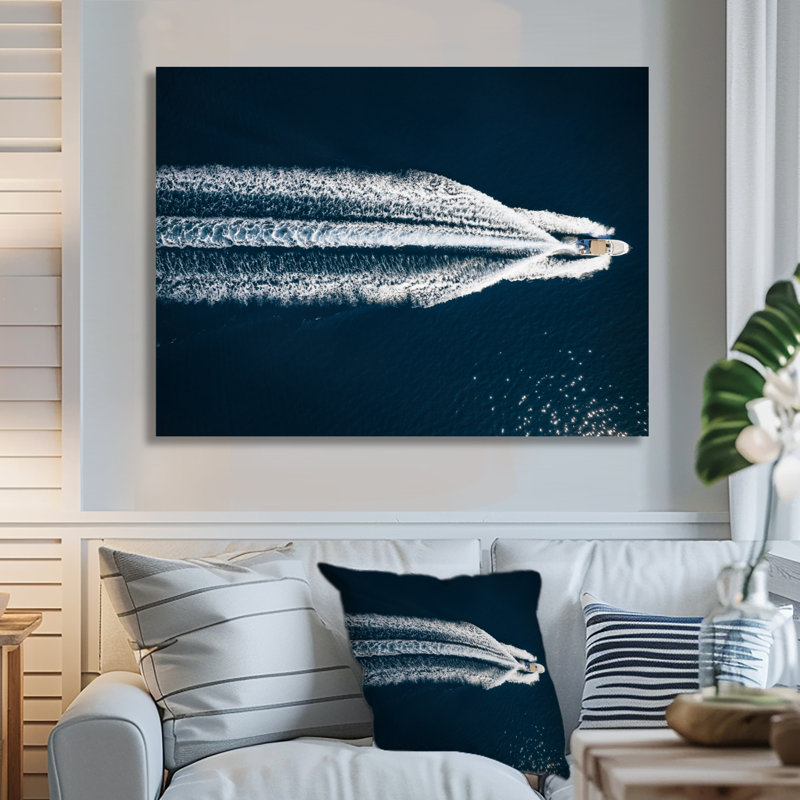 " Aerial View Of Speed Boat In The Mediterranean Sea ", 30" H x 40" W, Wrapped Canvas, Does Not Apply