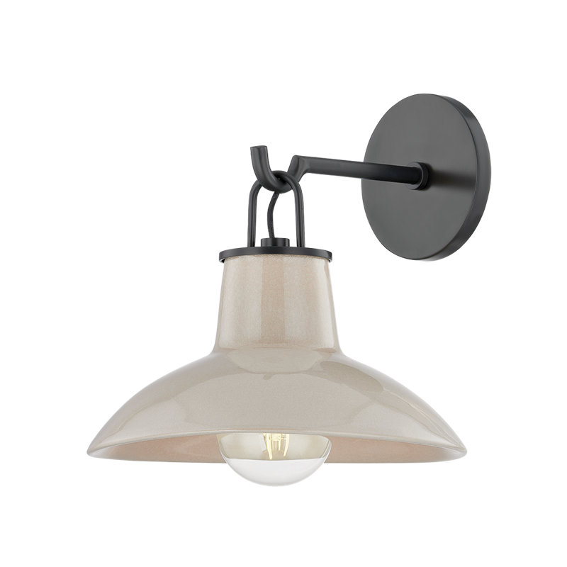 Pottersville 1 - Light Armed Sconce, Distressed Bronze/Ceramic Ivory Crackle