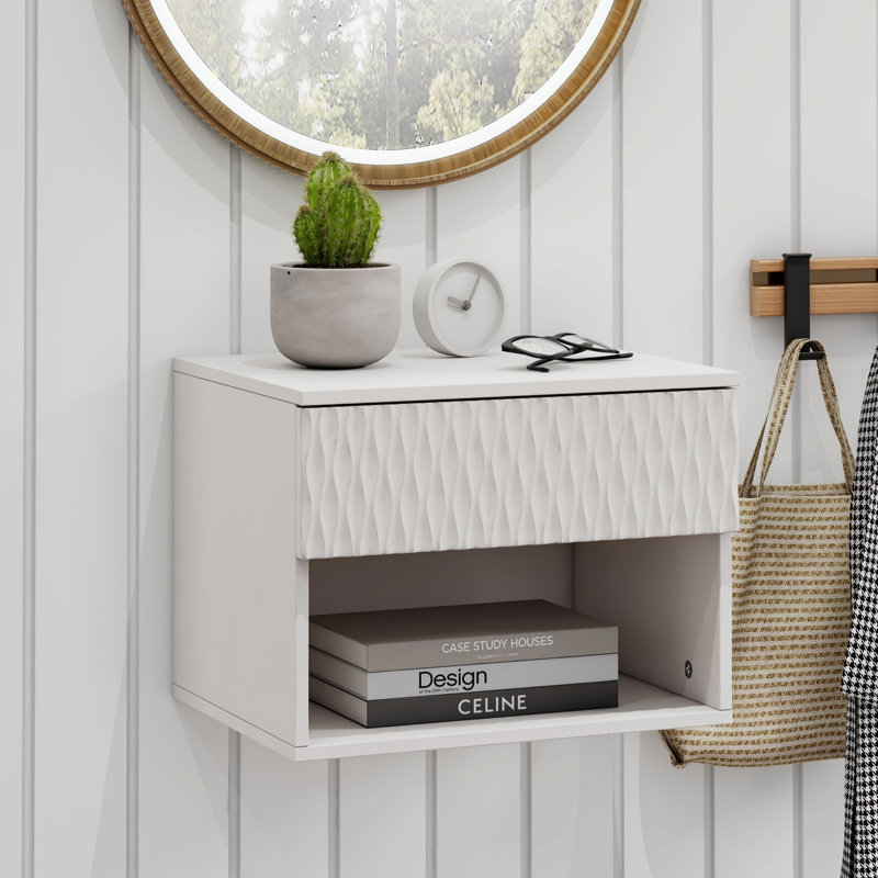 Ensemble de 2 tables de chevet avec tiroir, tablette de rangement ouverte pour chambre à coucher, Blanc ancien