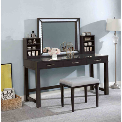 Ensemble de coiffeuse Glam Style avec tabouret et plateau de rangement en verre trempé