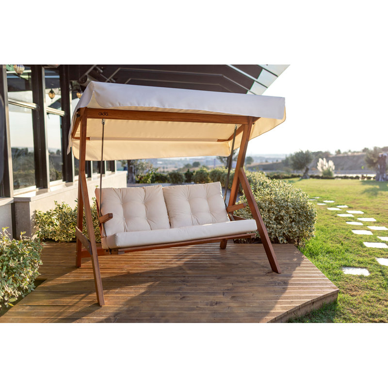 Daney Pine Porch Swing with Canopy, 195cm H x 190cm W x 120cm D, White