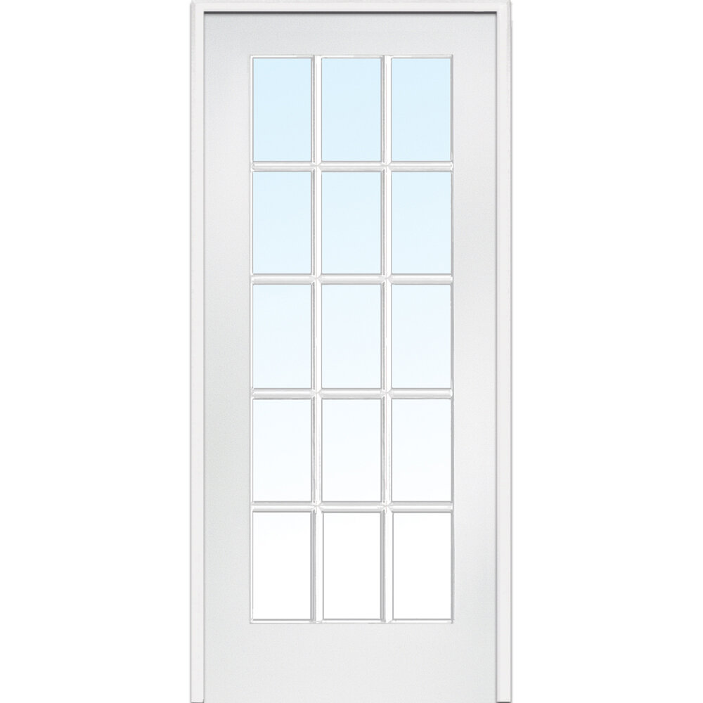 Primed MDF Full Lite Tempered Clear Glass Double French Doors