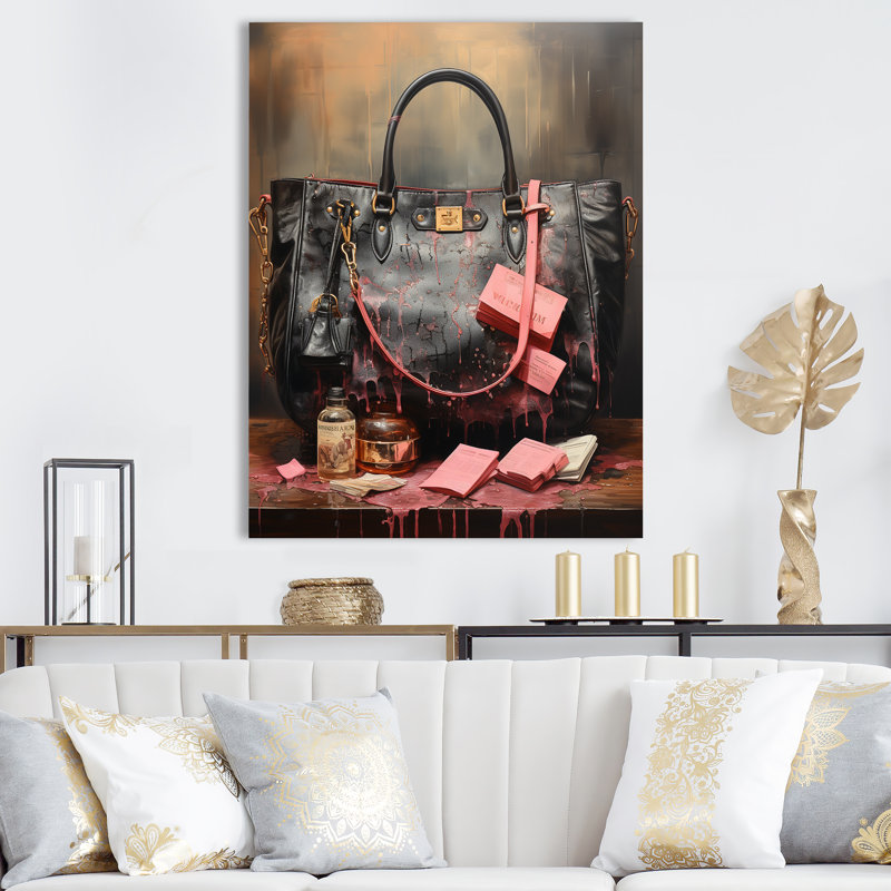 Rose et noir sac à main de mode élégance, H 20 po x l 12 po x P 1 po, Toile tendue