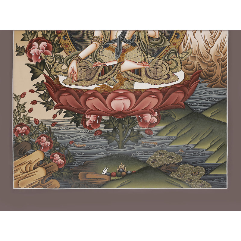 Déesse blanche Tara Thangka, art mural bouddhiste tibétain peint à la main, sans brocart, or 24 carats et acrylique, 24 po x 17,7 po