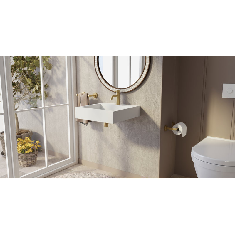 Badeloft 18.8" x 18.8" Stone Resin Wall Mounted Bathroom Sink with Overflow WT-06-S-G in Glossy White, Gloss White