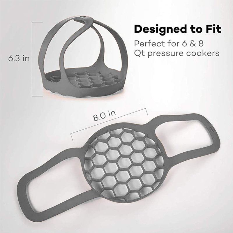 Panier pour cuiseur à vapeur, friteuse pour autocuiseur, friteuse en silicone pour casseroles instantanées de 6 pte / 8 pte, support pour cuiseur à cuisson anti-brûlure multifonctionnel pour cuiseur à cuisson, grille à œuf en silicone sans BPA (gris)