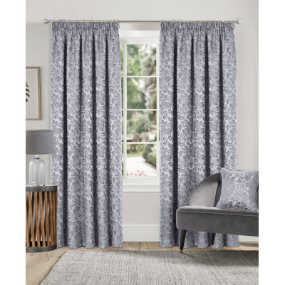 Hallas Pencil Pleat Damask Jacquard Curtains