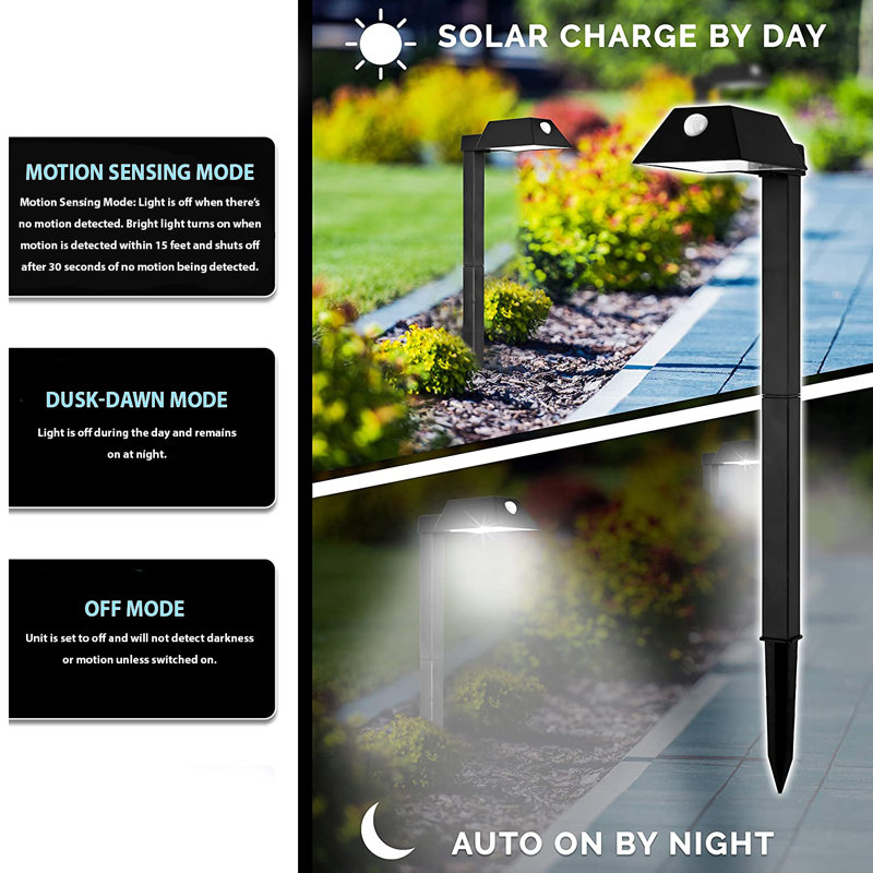 Black Solar LED Motion Sensor Pathway Lights, 4 Pack